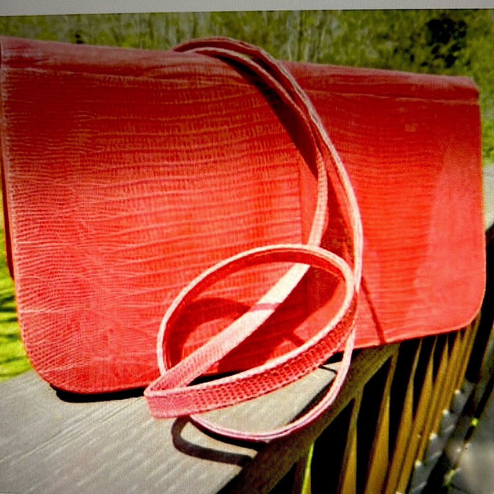 VTG. Exotic Red Tagus Lizard Skin Large Clutch Bag Bennis/Edwards NYC, Italy EUC